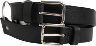 Dolce & Gabbana Black Double Strap Leather Silver Buckle Mens Belt