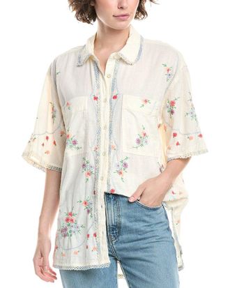 Free People We The Free Emma Embroidered Linen-Blend Top
