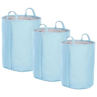 Beliani Conjunto De 3 Cestas De Poli&eacute;ster Azul Gris Algod&oacute;n Cord&oacute;n Accesorio Archa