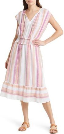 Rails Ashlyn Stripe Smocked Waist Linen Blend Dress in Hibiscus Stripe at Nordstrom Rack, Size X-Small
