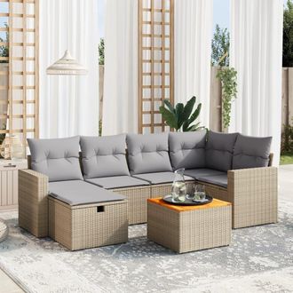 vidaXL Juego De Sof&aacute;s Jard&iacute;n Con Cojines Beige Mezcla 7 Pzas Rat&aacute;n Pe Vidaxl