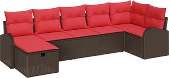 vidaXL Conjunto De Sof&aacute; De Jard&iacute;n 7 Uds. Marr&oacute;n Rat&aacute;n Sint&eacute;tico Vidaxl