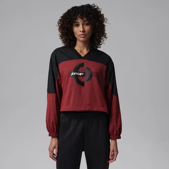 Nike Jordan Womens Jordan Brooklyn Woven Long-Sleeve Graphic Pullover in Black | IF1077-010