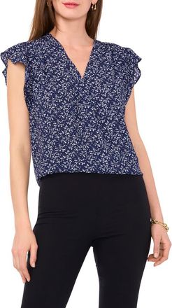 Chaus Print Flutter Sleeve Blouse in Navy/Wht-062 at Nordstrom, Size Medium