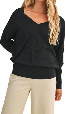 Mustard Seed V-Neck Sweater Top In Black