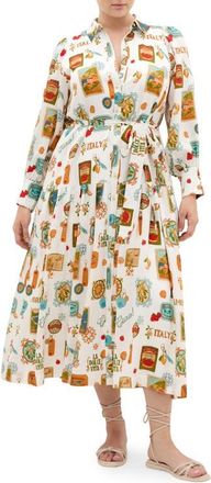 City Chic Sao Paulo Amore Print Long Sleeve Shirtdress in Creme at Nordstrom, Size Xxxs