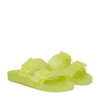 Balenciaga Ladies Mallorca Buckled Slide Sandals in Fluo Yellow, Brand Size 35 ( US Size 5 )