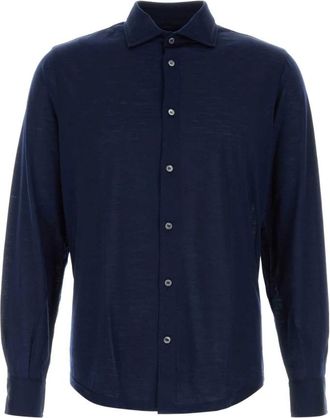 Fedeli Wool Shirt - Heren - Casual Overhemden - Blauw - 3XL - Wol - Overhemden