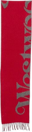 Vivienne Westwood Logo-Intarsia Sjaal met Franjes - Dames - Wintersjaals - Rood - ONE Size - Wol - Accessoires