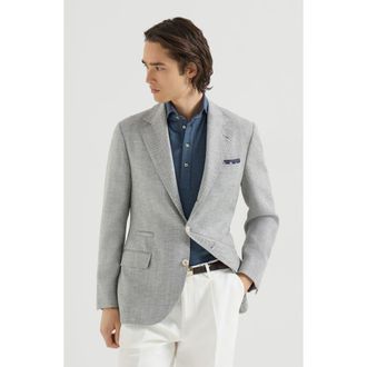 Brunello Cucinelli Wool, alpaca and silk chevron deconstructed blazer in Cerulean at Nordstrom, Size 60 It