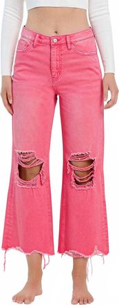 Flying Monkey 90s Vintage High Rise Crop Flare Jeans In Pink