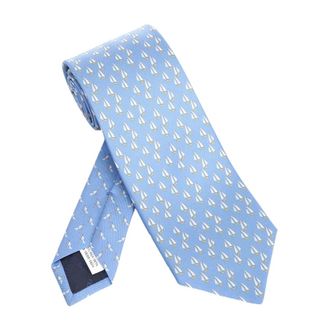 Ferragamo Stropdas met nautisch motief - Heren - Accessoires - Blauw - Maat: ONE Size Zijde