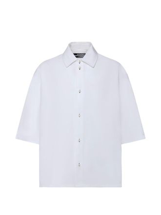 Jacquemus Boxy Cropped White Shirt with Pointed Collar