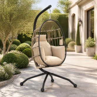 STILVORA Hanging Egg Chair with Stand & Cushion in Khaki