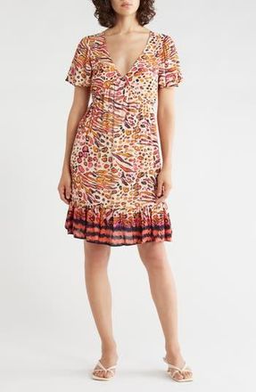 Lovestitch Short Sleeve Babydoll Minidress in Natural/Fuchsia at Nordstrom Rack, Size X-Small