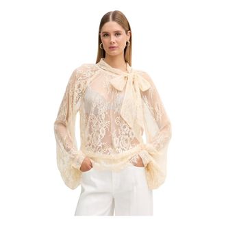 Vicolo Overhemden, Dames, Beige, M, Polyester, Bloesem met bloemenkant
