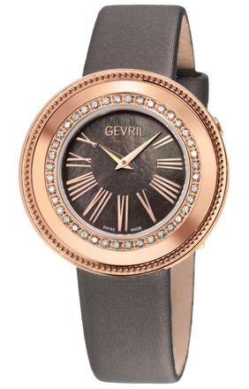 Gevril Group WoMens Gandria Swiss Diamond Bronze Grey MOP Dial, Genuine Italian Made Leather Watch - One Size