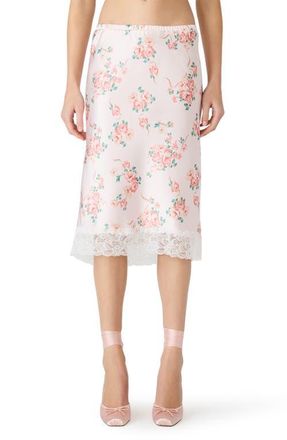 Steve Madden Alayna Floral Satin Skirt in Peach Romance at Nordstrom, Size X-Small