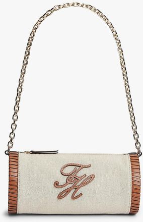 Tommy Hilfiger Womens Script Monogram Linen Chain Strap Bag - Beige
