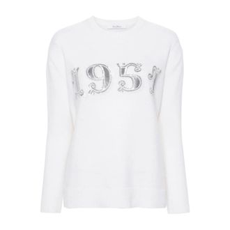 Max Mara Round-neck Knitwear, female, White, Size: S Plata Pullover