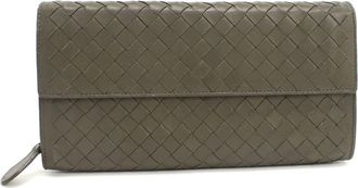 Bottega Veneta Intrecciato Khaki Leather Long Wallet (Bi-Fold) (Pre-Owned)