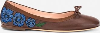 AGL Womens Embroidered Ballet Flat In Brown