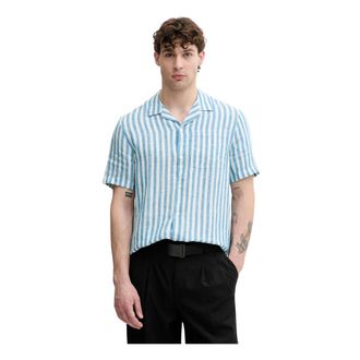 Michael Kors Camicia Camp in Lino a Righe - - Shirts - Uomo - Blu - XL