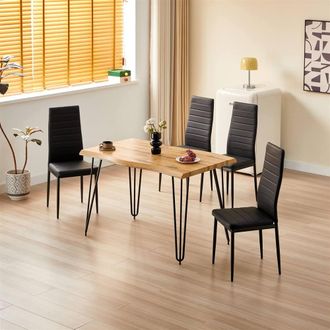Kosy Koala Dining Table Set With 4 Black Faux Leather Chairs Modern Kitchen Dining Room Furniture in Brown