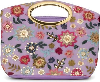 Generic Embroidered Floral Clutch Bag for Women | Ethnic Party Handbag with Golden Metal Handle | Traditional Wedding & Festive Potli Style Purse (Purle)