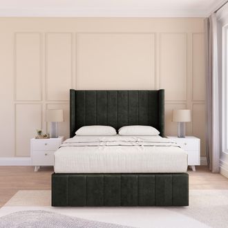Sloomy Melbourne Dumfries Wingback Bed Set, No Drawers & 54 Floor Standing Headboard in Black | Size: Small Single