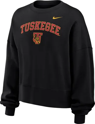 Nike Womens College (Tuskegee University) Phoenix Fleece Crewneck Sweatshirt in Black | W33302TUSU26-BLK