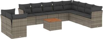 vidaXL Set De Sof&aacute;s De Jard&iacute;n 11 Pzas Y Cojines Rat&aacute;n Sint&eacute;tico Gris Vidaxl