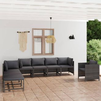 vidaXL Set De Muebles De Jard&iacute;n 8 Pzas Y Cojines Rat&aacute;n Sint&eacute;tico Gris Vidaxl