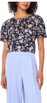 Vince Camuto Crew Neck Shirring with Tulip Sleeves Womens Clothing French Blue : LG, Polyester