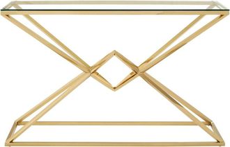 Premier Housewares Interiors by Premier Stunning Corseted Champagne Console Table, Geometric Design Hallway Table, Easily Maintained Modern Table