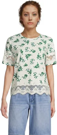 Lands End Short Sleeve Slub Jersey Cutwork T-Shirt in Ivory/bluegrass Floral at Nordstrom, Size X-Small