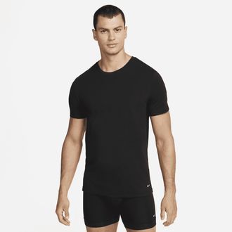 Nike Mens Dri-FIT Essential Cotton Stretch Slim Fit Crew Neck Undershirt (2-Pack) in Black | KE1191-001