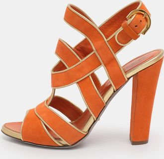 Sergio Rossi Orange Suede Strappy Slingback Sandals