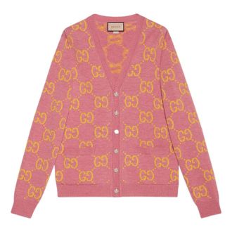 Gucci GG Intarsia-Knit Cardigan Pink Yellow 674043-XKB3V-5874