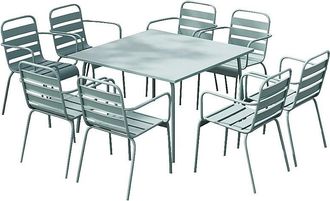 Vente-Unique Comedor de jard&iacute;n de metal - una mesa de 120 cm y 8 sillones apilables - Verde almendra - MIRMANDE de MYLIA