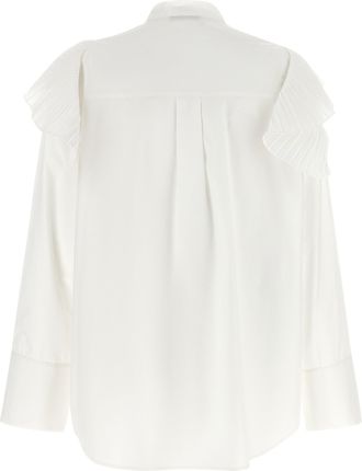 Alberta Ferretti Pleated Ruffle Cotton Blouse - White