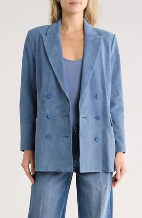 L'agence Aimee Relaxed Fit Double Breasted Suede Blazer in Blue Horizon at Nordstrom Rack, Size 4