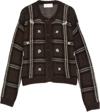 Ermanno Scervino Cardigan con cristalli a quadri - Marrone
