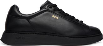 HUGO BOSS Black Smooth Leather Gold Logo Sneakers