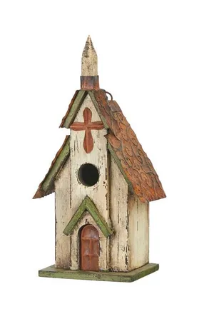 Glitzhome 14H Distressed Solid Wood Church Birdhouse in Green at Nordstrom, Size Medium