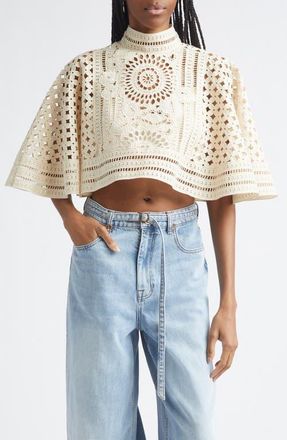 Zimmermann Indra Crop Embroidered Cotton Eyelet Cape in Tea at Nordstrom, Size 2