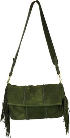 Carlos Falchi Large Fringe Suede Crossbody Messenger in Olive at Nordstrom