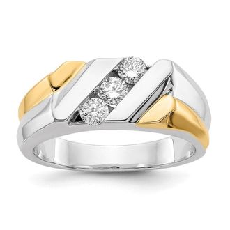 Diamond2Deal 14k Two-tone Lab Grown Diamond 3-Stone Wedding Band Ring 1/2Ct Clarity- VS Color- G-H