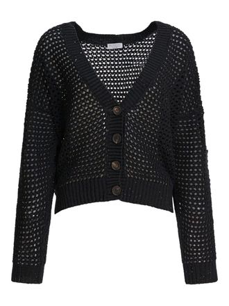 Brunello Cucinelli sequin-embellished open-knit cardigan - women - Polyester/Cotton - L - Black
