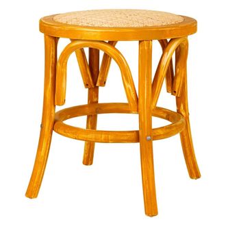 Wanderlust Deco Taburete De Madera Y Asiento De Rat&aacute;n Marr&oacute;n D40x45